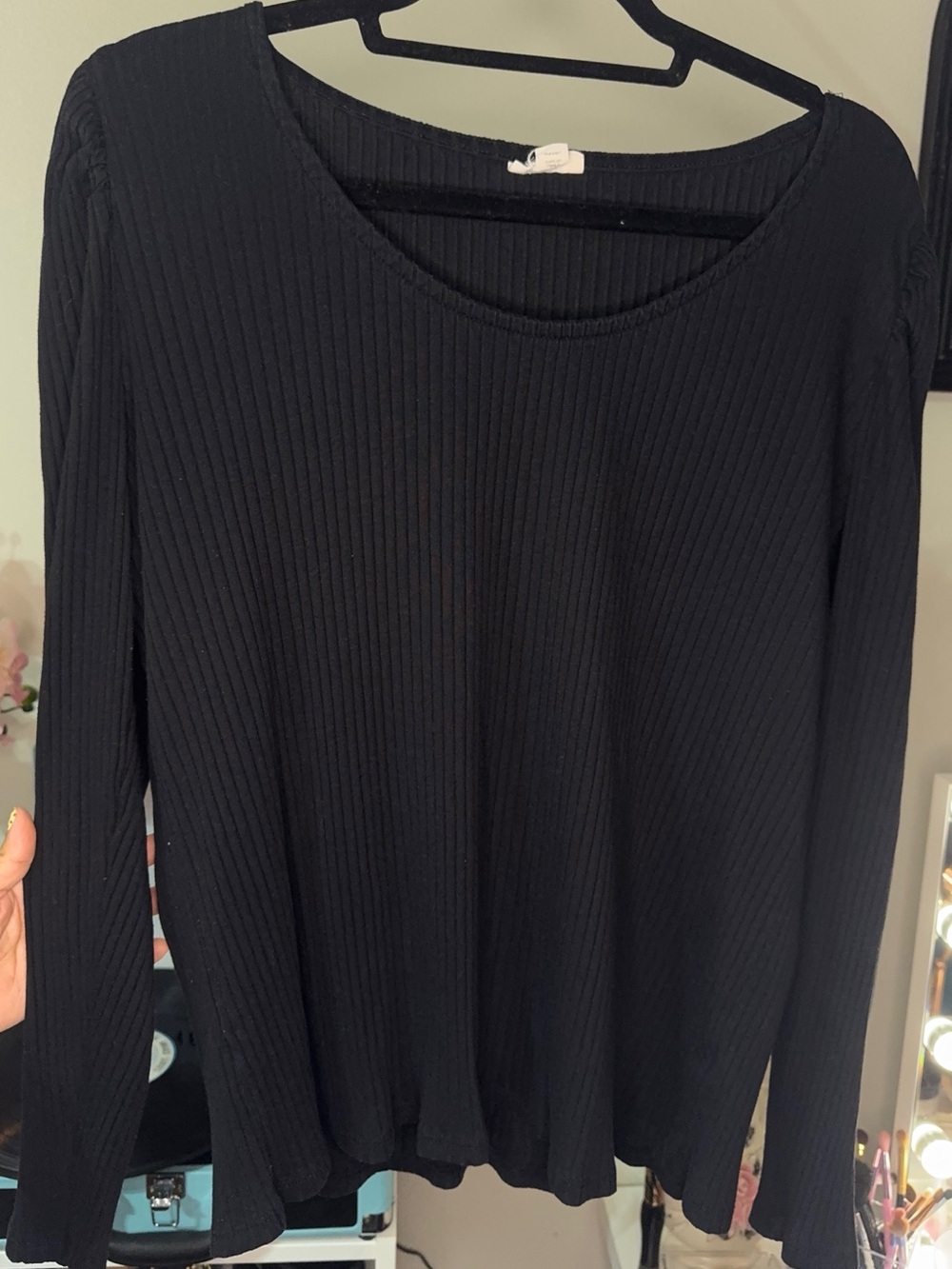a.n.a Black Ribbed Long Sleeve Scoop Neck Top